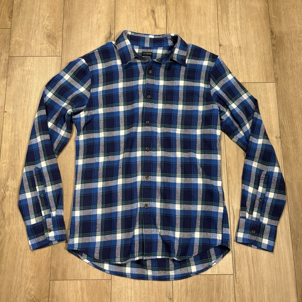 J Crew Shirt Men Medium M Flannel Blue Green Plaid Tartan Outdoors Country